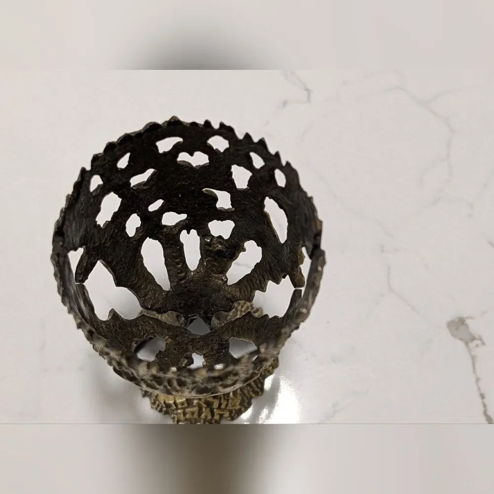 Vintage Judaica Kiddush Cup Brass Hebrew Grape Vine Openwork Goblet Shabbat